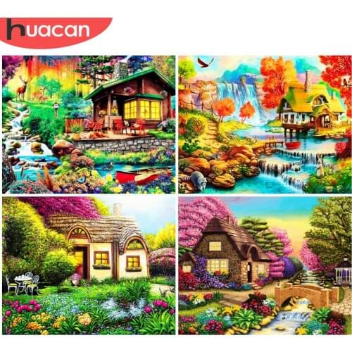 HUACAN DIY Frame Paint By Number House Landscape For Adults Picture By Numbers Garden Acrylic Paint On Canvas Home Decoration