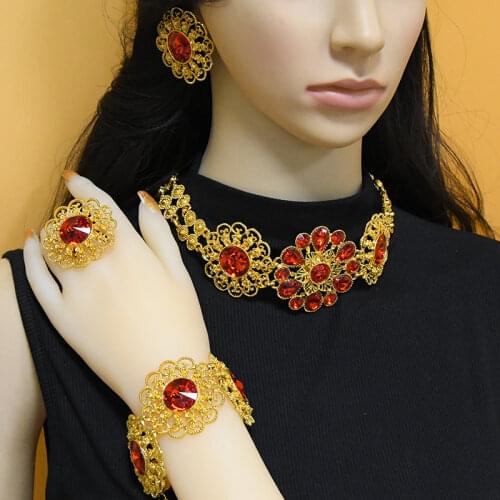 African Jewelry Sets For Women 24K Dubai Gold Ethiopian Luxury Wedding Party Gift Earrings Necklace Bracelet Rings Jewellery Set