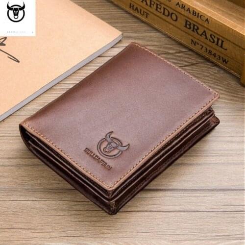 Mens Short Anti-theft Brush Wallet Genuine Leather High Quality RFID Coin Purse Male Large Capacity Money Bag Card Holder