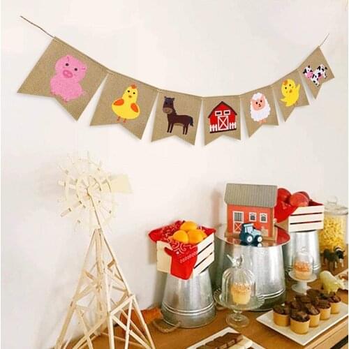 Cow sheep chick Rustic Farm Animal Barn yard Farmhouse Birthday Party Baby Shower High Chair Decoration Burlap Banner Supplies