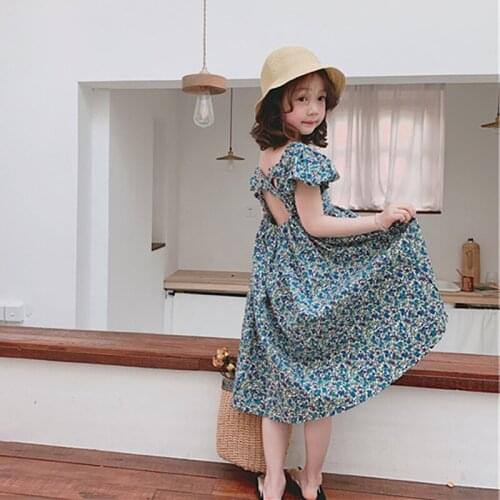 Floral Print Summer Baby Girl Dress 2020 New Fashion Kids Bubble Sleeve Princess Dress Kids Clothes