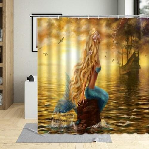 Maritime Reef Mermaid Shower Curtain Cartoons Beautiful Bathroom Home Decorative Cloth Washable Fabric With Hook Waterproof