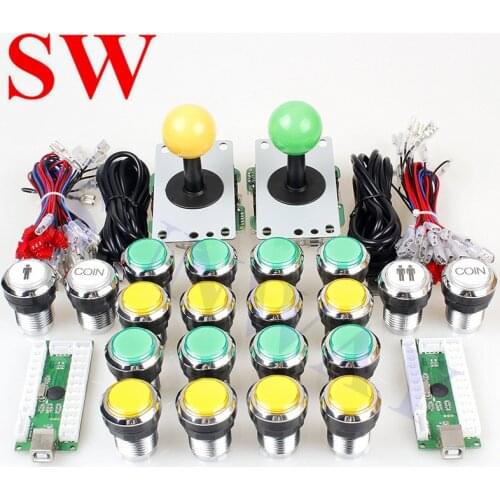 2 player Arcade DIY Kit with LED USB Encoder To PC Joystick 32mm Chrome Plating led light Push Button For Mame Game Mahcine Part