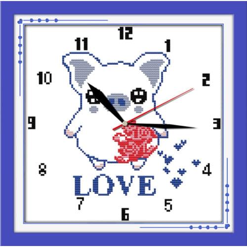 LOVE pig cross stitch kit 14ct 11ct count print canvas wall clock stitches embroidery DIY handmade needlework plus