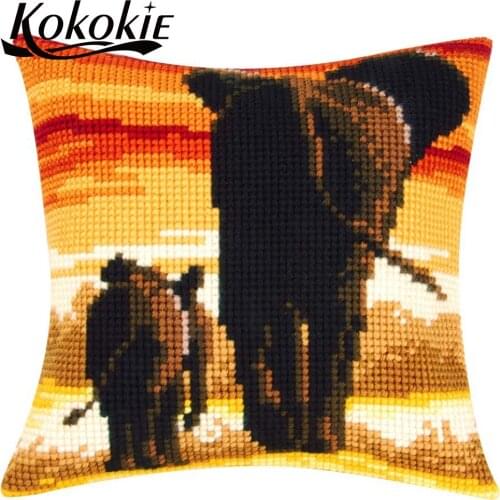 Handicraft elephant pattern pillowcase embroidery cross stitch kits embroider needlework kits DIY cushion mat throw pillow case