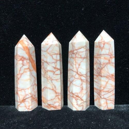 Natural Rednet Hand-Polished Hexagon Point Chakra Healing Reiki Stone Home Decoration Stone Handicraft Point
