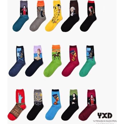 5 Pairs/Mens Socks Happy Color Retro Personality Art Van Gogh Print Oil Painting Socks Gift For Men Funny Socks Pop Socket Drew