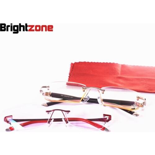 High End Germany Imported CR-39 Resin Man Women Rimless Diamond Trimming Yellow and Purple Tinted Color Reading Glasses Oculos