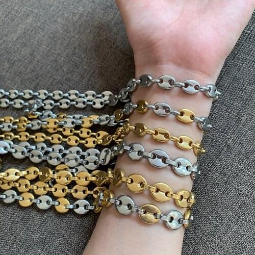 6MM 8MM 11MM 13MM Coffee Bean Necklace Bracelet Stainless Steel Chains For Men Women Handmade Jewelry Gold Filled Gifts 7-34inch