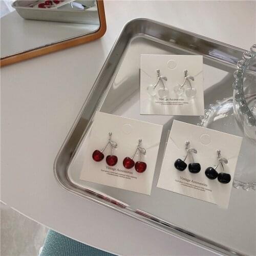 Origin Summer Delicate Cherry Fruit Leaves Transparent Resin Dangle Earring for Women Exquisite Red Black Color Earring Jewelry