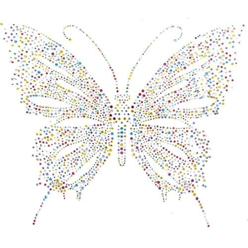 1PC Fancy Embellishment Colorful Transfer Butterfly Design Rhinestone Motif Hotfix Iron Sewing on Patches For Sweater Shoes