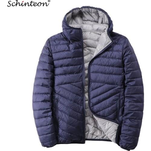 Schinteon Men White Duck Down Jacket Ultra Light Thin Coat with Hood Two Side Wearing Outerwear 2020 New