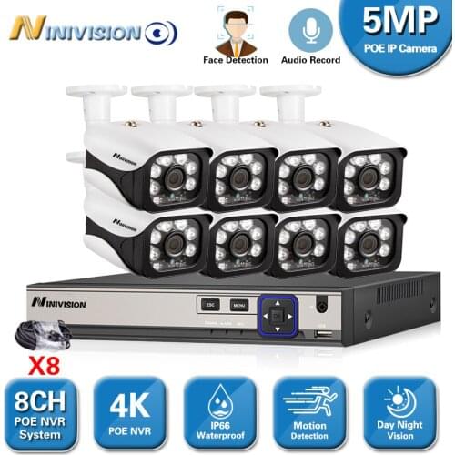 8CH POE Network NVR CCTV System Kit Support Face Record 5MP IP Camera P2P IR Outdoor IP66 Weatherproof Security Surveillance Set