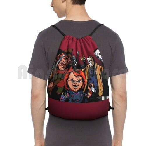 Boo Backpack Drawstring Bag Riding Climbing Gym Bag Halloween Horror Jason Voorhees Chucky Pinhead Michael Movies Mashup