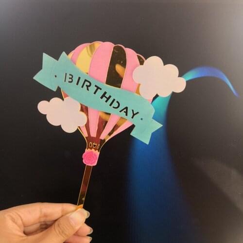 Happy Birthday Cake Topper Baking Rainbow Cartoon Cake Decoration Acrylic Rainbow Hot Air Balloon Birthday Party Supplies
