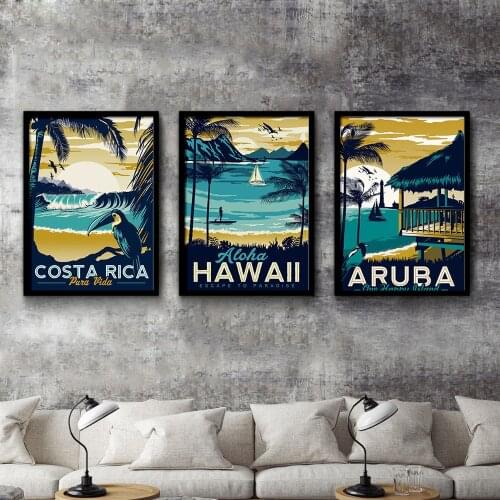 Aruba Hawaii Sea Beach Vintage Minimalist Art Canvas Painting Landscape Picture Print Modern Home Room Decor