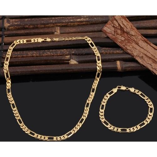 Bangrui 50cm & 21cm Jewelry Sets Mens Fashion Jewelry Trendy Gold 7MM Wide Chain Brazil Bracelet Necklace Set Wholesale