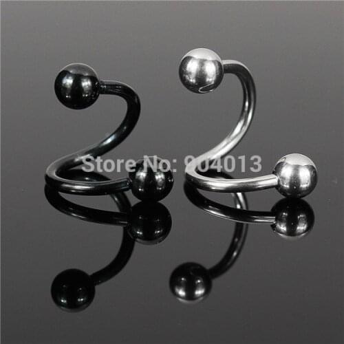 Free shipping 2pcs 16G Stainless Steel Spiral Twisted Rings lip ear ring s labret ear black ear piercing jewelry