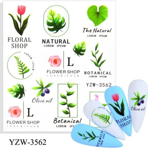 YWK Yellow Flowers Green Leaves Cherry Nail Stickers Set Face Image Butterfly Fruit Decals Sliders Manicures Decoration
