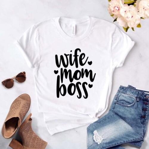 Wife Mom Print T shirt Women Fashion Tshirt O neck Short Sleeve Harajuku T shirt White Tops Female Tops