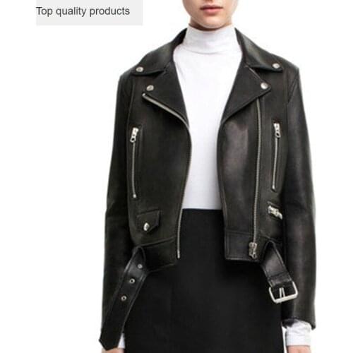 Genuine Leather Jacket Women 2020 Spring Real Sheepskin Coat Rivet Motorcycle Biker Jacket Female Natural Leather Coats YQ400