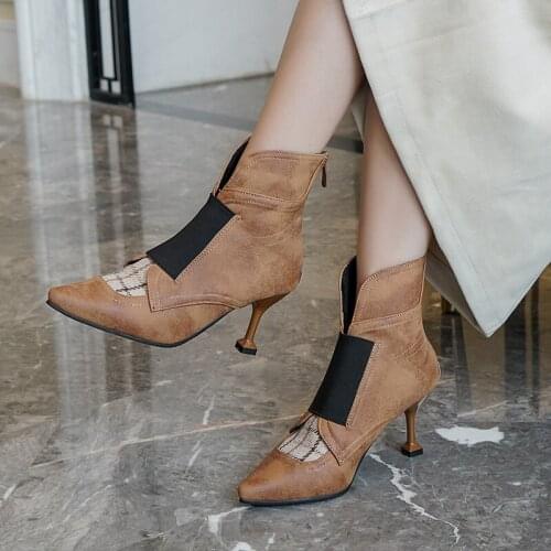 2019 Spring Autumn Stiletto Thin High Heels Pointed Toe Faux Leather Zipper Style Sexy Ankle Womens Boots Bota Feminina 32 33 39