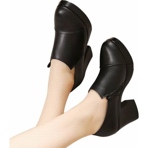 2020 womens spring and autumn shoes thick high heels fashion women genuine leather shoes first layer of cowhide platform pumps