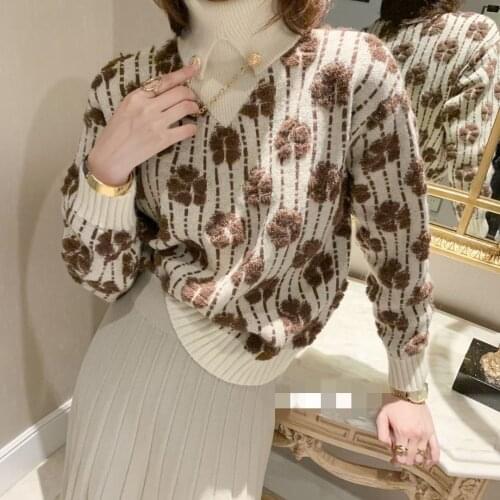 2020 Winter Turtleneck Women Thick Pullover Sweater Retro Korean Knit Tops Half High Neck Four Leaf Clover Jacquard Jumpers
