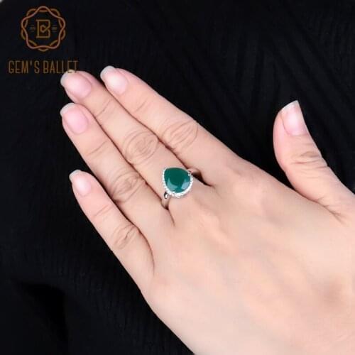 Gems Ballet Natural Green Agate Gemstone Water Drop Rings For Women 925 Sterling Silver Wedding Ring Fine Jewelry