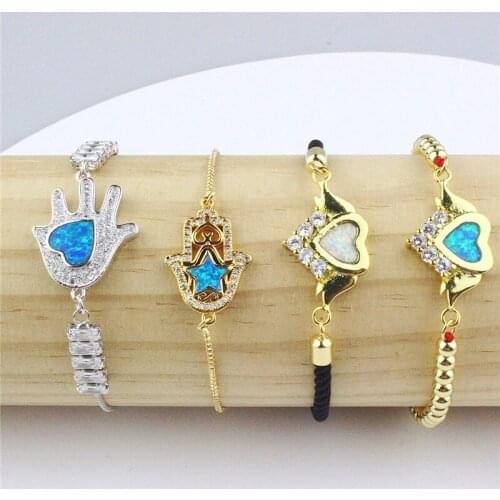 10pcs/lot Clear cubic zircon micro pave charm bracelet,cz opal connector bracelet,adjustable cz plated jewelry bracelet