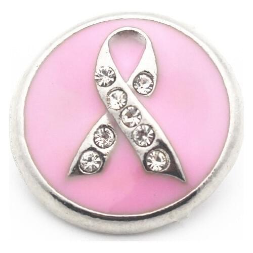 10pcs/lot Silver Eanmel Pink Breast Cancer Awareness Ribbon Crystal Snap Button Fit 18mm Snap Bracelet DIY Snap Charms Jewelry