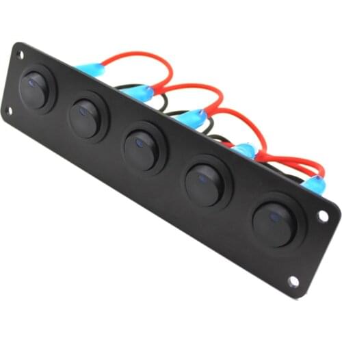 12-24V 5 Gang Round Gang Led Switch Panel Dash Rocker Toggle 5 Pin ON/Off LED Backlit for Boat Car Marine