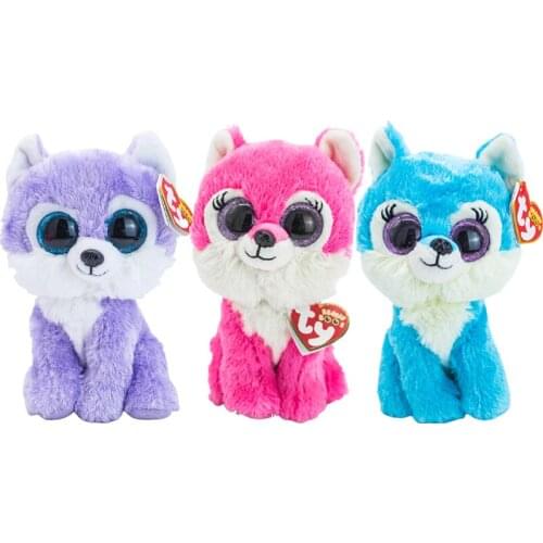 15CM TY Beanie Big Glitter Eyes Pink Blue Fox Plush Stuffed Animal Collectible Toy Christmas Birthday Gift