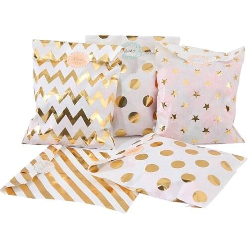 25Pcs/Lot Gold Silver Dot Wave Striped Gift Paper Pouch Food Safe Bags Candy For Birthday Wedding Party Xmas Decoration 13x18cm