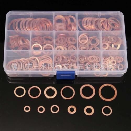 300PCs Copper Washer Nut and Bolt Set Sealing Ring Thin Sheet T3 for Sump Plugs Water M5/M6/M8/M10/M12/M14