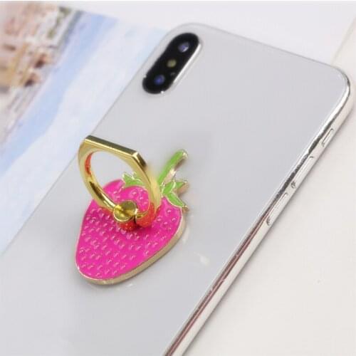 360 Degree Metal Finger Ring Jewelry Smart Phone Stand Holder Fruit Strawberry Mobile Phone Holder Stand For Iphone All Phone