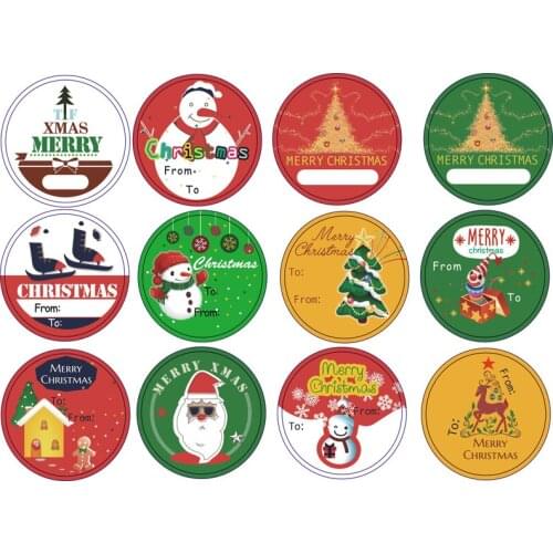 600pcs/lot New Christmas Tree Snowman Hand Made Round seal sticker Christmas DIY gift Labels