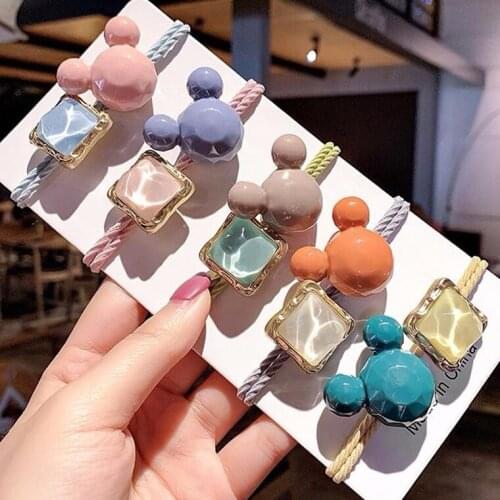 Cartoon Doll Accessories Cute Mickey HairRing Candy Color Acrylic Bow Knot Head Rope Elastic Hair Band Hair Styling Tools