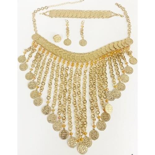 Arabic Coin Set Chain Set Wedding Decoration Bridal Necklace Earring Ring Bracelet Set Iraqi National Jewelry