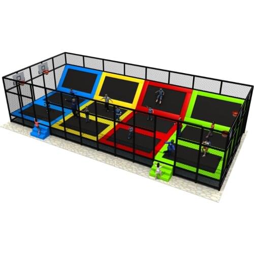 Customized kiddie trampoline park,children sport trampoline with net protecting,indoor trampoline park with basket
