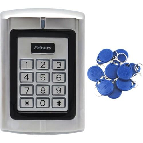 Free shipping BC-2000 125KHz RFID EM ID Card Metal Stand-alone Access Control Keypad+ 100pcs Keyfob Token tags