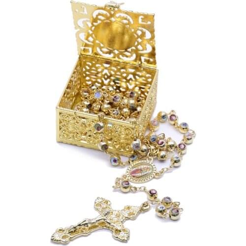 Noble Rosary Box Metal Zinc Alloy High-End Rosary Gift Box Metal Leaky Packaging Box Necklace Gift Box 1PC