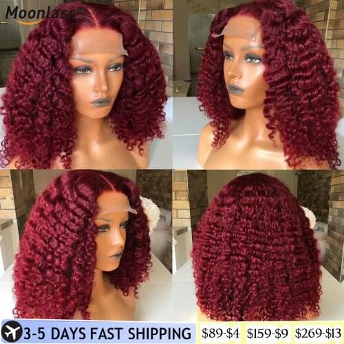 Brazilian Remy Highlight Wig 13X4 Red Burgundy 99J Color Curly Human Hair Wig Glueless Short Bob Lace Front Wigs For Black Women
