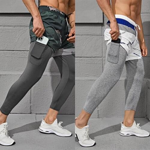 Running Pants Men Sport Leggings Capri Close-Fitting Crossfit Gym Workout Track Fitness Stretchy Athletic Cropped Joggers