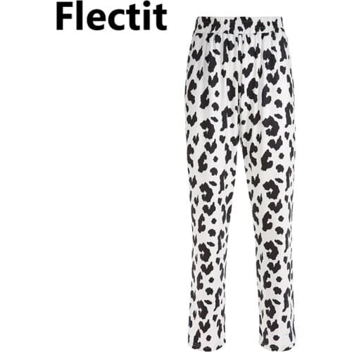 Flectit Cow Skin Print Pants For Women High Waist Wide Leg Long Pants Comfy Fabric CowSkin Trousers Female Harajuku Outfits