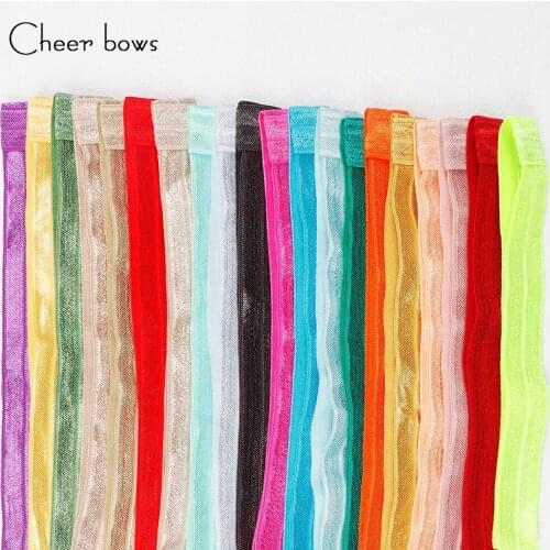 Cheer bow 40pcs Solid Color Cheap Shiny Fold Over Elastic FOE Spandex Band Kids Hair Tie Headband Dress Lace Trim Sewing 15mm
