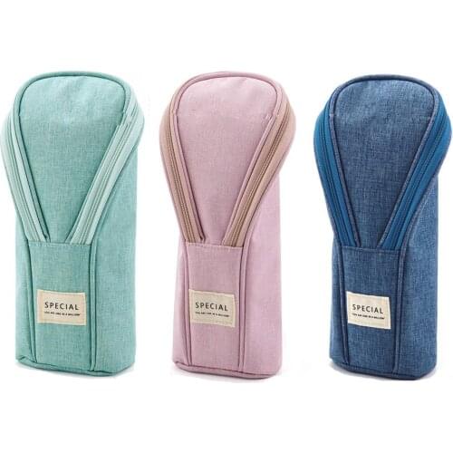 Young Pen Bag Pencil Case Mint Stripe Simple Pink Dots Canvas Pens Phone Holder Storage Pouch for Stationery Pen Bags