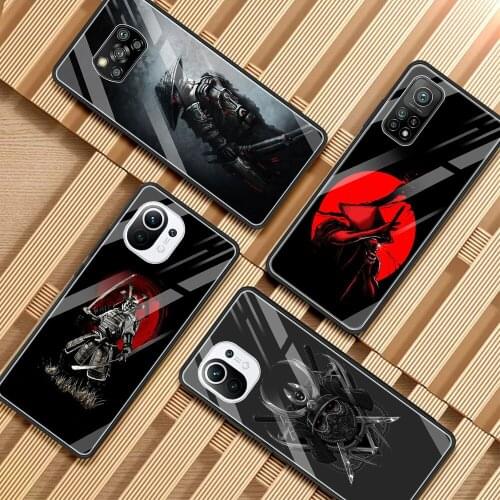 Phone Case for Xiaomi Mi 11 10T Note 10 9 9T 11i Pro 10Lite 5G Poco X3 X2 F3 F2 M2 Pro NFC Glass Cover Japanese Samurai Art