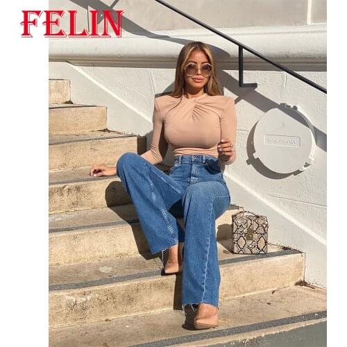 FELIN Za Fashion 2021 Office Lady Womens Solid T-Shirts Long Sleeve Shirt Elegant Female Comfortable Shirts Mujer Vintage Tops