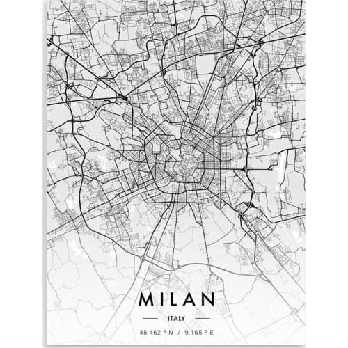 HD Prints Milan Italy Poster Wall Art Line City Map Canvas Painting Home Decor Bedroom Bedside Background Modular Pictures Frame